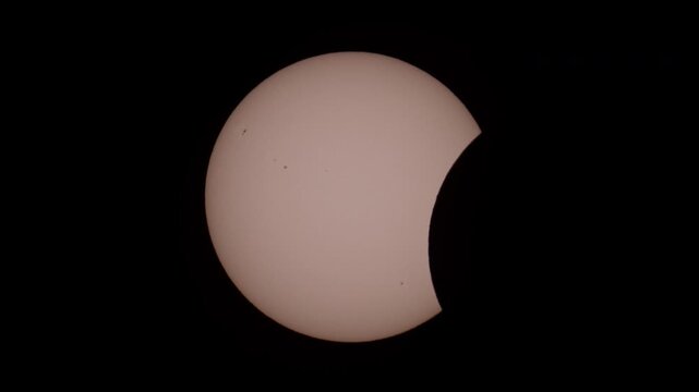 Timelapse of Partial Solar Eclipse with Sunspots in Black Sky