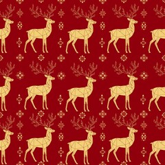 Elegant gold reindeer silhouettes on deep crimson red © Fervix Neon