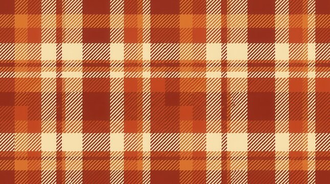 Abstract plaid tartan fabric texture with orange and wheat colors.