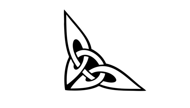 Black Celtic knot corner ornament isolated on white background. Triquetra trinity interlaced tattoo symbol for logo or design. Ancient Irish, Gaelic, medieval or pagan decorative element.