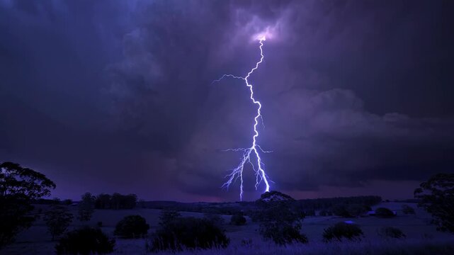 Distant lightning storm at night