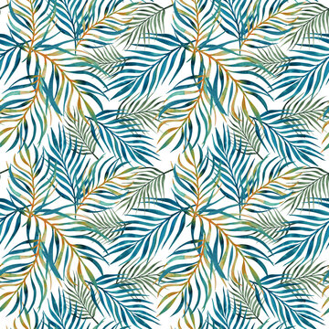 Palm foliage seamless watercolor pattern