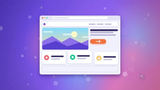 Responsive website built from blocks animation, desktop layout turns into mobile phone layout with check