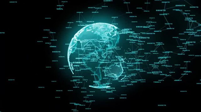 Futuristic digital earth globe with global network connections, data stream, and binary numbers code in cyberspace