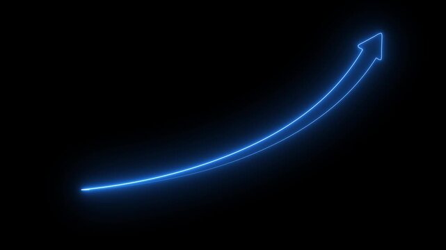 ,Neon up right arrow icon animation on cyan background. line share i