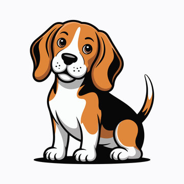 A charming beagle puppy illustration features a playful pose and vibrant brown and white coloration dog canine hound pet animal cartoon vector