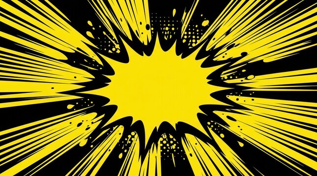 Dynamic yellow and black comic book style sunburst with speed lines explosion effect.