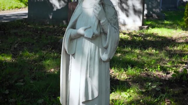 Old Christian Catholic Cemetery &mdash; Spiritual Female Sculpture &mdash; Side Angle MS UHD 4K