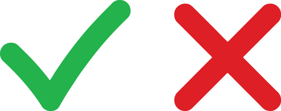 Check Mark Icons Representing Right and Wrong Answers With Tick Boxes and Cross Buttons for User Interface and Digital Design.
