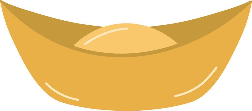 Golden Chinese ingot sycee flat vector illustration   