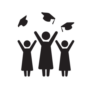 Happy graduates throwing mortarboard hats in air silhouette representing education and commencement.