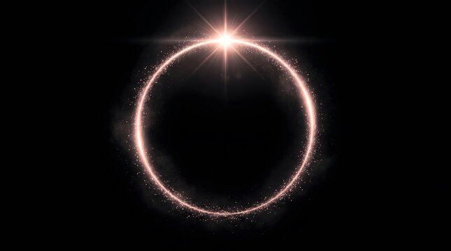 Glowing pink magic ring with sparkling star and light flare on black background