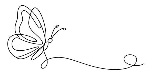 Minimalist continuous single line art of a beautiful flying butterfly illustration © PULOK