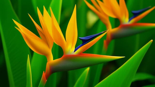 風に動くオレンジの極楽鳥花 シームレスループ動画背景 16:9 4K