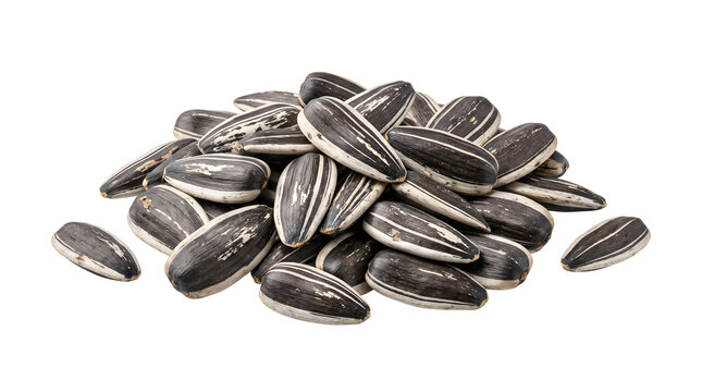 Pile of raw black and white sunflower seeds for healthy snacking, delicious crunchy dried kernel for organic nutrition and agriculture diet, isolated transparent background cutout PNG element