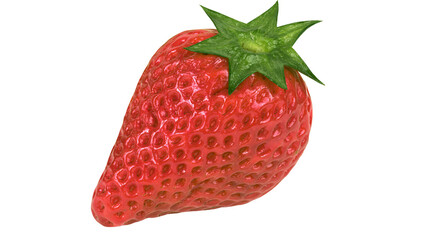 Fresh ripe red strawberry with green leafy stem © Asmud