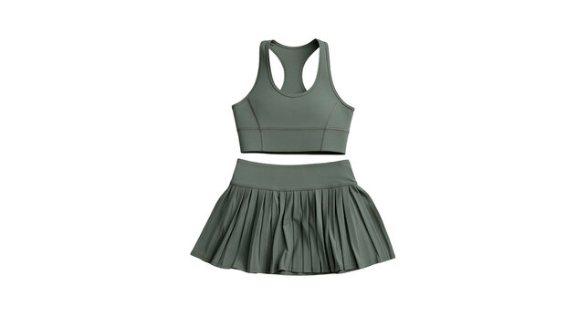 Olive green athletic sports bra and pleated tennis skirt set