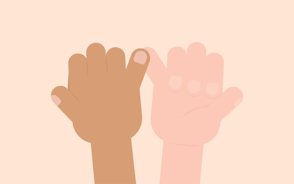 Two raised hands connecting in a friendly high five vector illustration