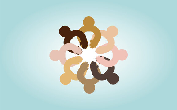 Diverse community joining hands in circle celebrating inclusion vector illustration