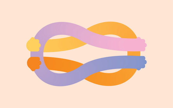 Interlocking colorful arms forming infinity symbol of unity vector illustration