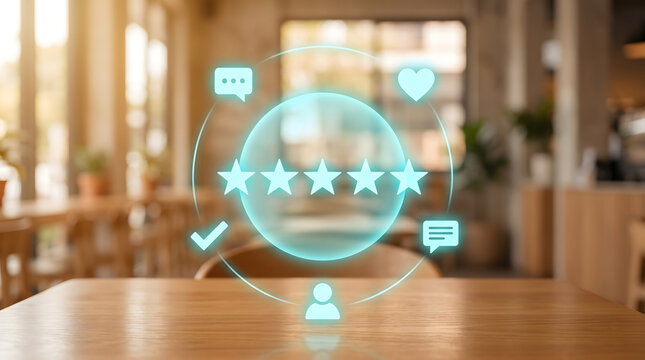 Customer Satisfaction with Five Star Review and Feedback Icons