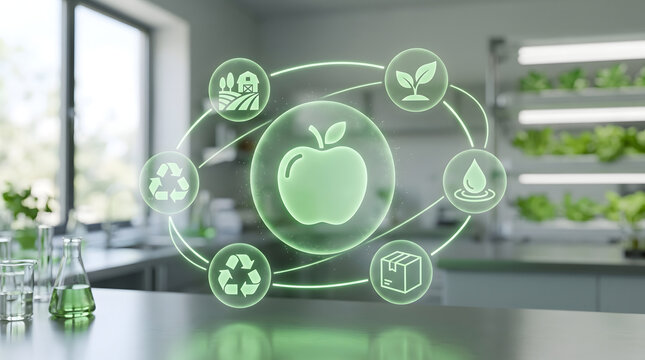 Sustainable Food Ecosystem Connecting Farming, Water, Packaging, and Recycling