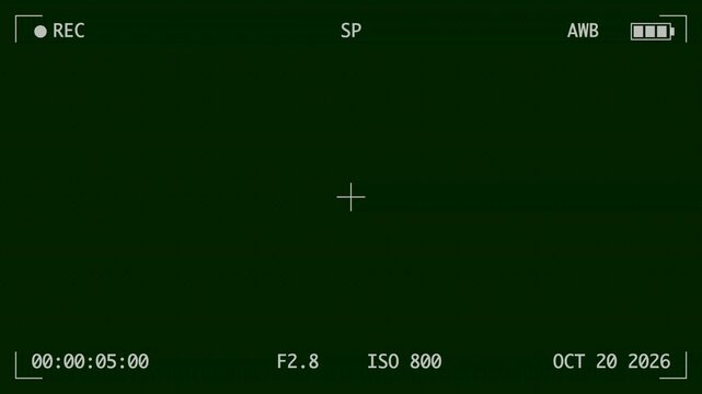 Generic Camcorder Viewfinder Overlay with Digital Recording Interface Featuring Timecode Battery Indicator and Camera Settings on Black Background for Video Editing and Motion Graphics