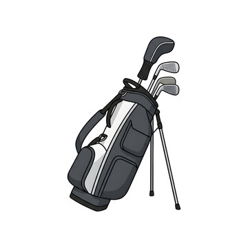 Golf Stand Bag with Metal Iron Clubs and Driver Vector Illustration Isolated on White Background for Golfing Sport and Leisure Concept