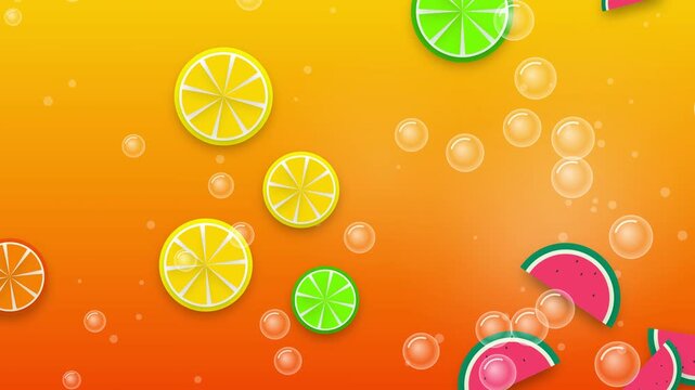 Abstract Fruit Motion Background with Slices of Citrus and Watermelon