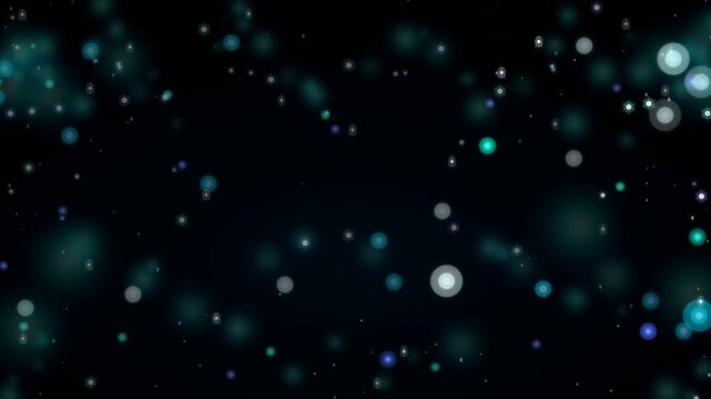 Bioluminescent glowing blue and teal plankton drifting through deep oceanic abyss with ethereal marine snow particles, nocturnal underwater aquatic marine ecosystem background video