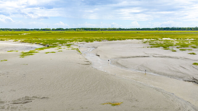 Aerial View of Hangzhou Dajiangdong Ecological Wetland Tidal Flats and Marsh