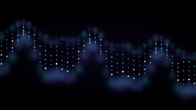 Quantum particle wave nodes oscillating dynamically in multidimensional energy grid with radiant violet and cyan photon interference patterns, theoretical physics science research concept