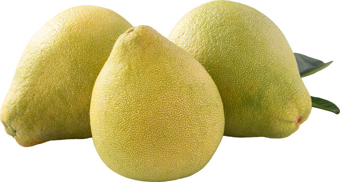 Fresh pomelo fruit with leaf isolated on white background with clipping path.