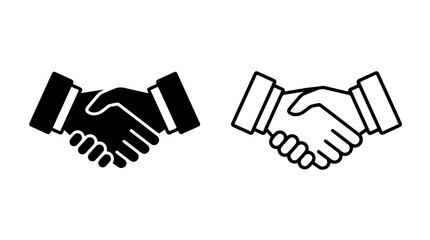 Business handshake icons set, black and white deal symbols, corporate partnership agreement signs, professional collaboration graphics © Malik