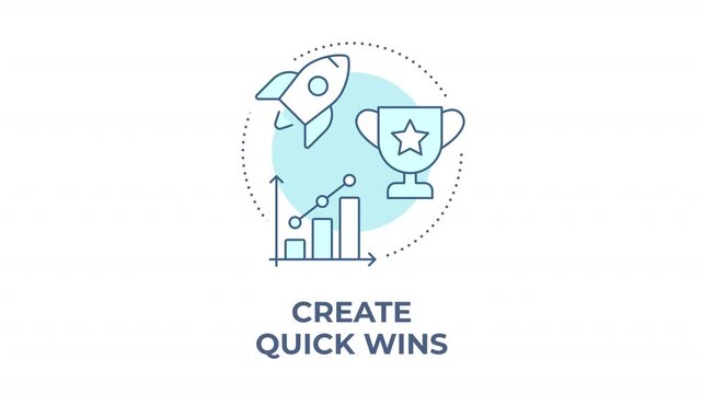 Create quick wins animated animated monochrome cyan concept icon. Business growth momentum. Accelerating organizational success metrics. Minimalist blue line animation. Circular motion graphic