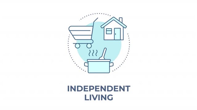 Independent living animated animated monochrome cyan concept icon. Managing personal life tasks. Sustaining daily personal wellness. Minimalist blue line animation. Circular motion graphic