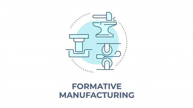 Formative manufacturing animated animated monochrome cyan concept icon. Sustainable modern production methods. Ecofriendly industrial systems. Minimalist blue line animation. Circular motion graphic