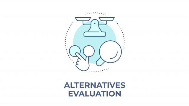 Alternatives evaluation animated animated monochrome cyan concept icon. Data driven decisions. Comparing consumer choice. Value proposition. Minimalist blue line animation. Circular motion graphic