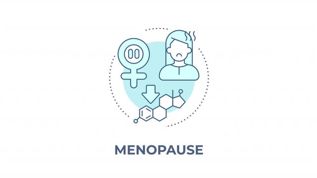 Menopause animated animated monochrome cyan concept icon. Hormonal health shifts. Female reproductive aging. Tracking midlife physical changes. Minimalist blue line animation. Circular motion graphic