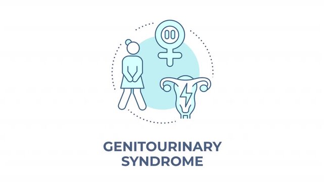 Genitourinary syndrome animated animated monochrome cyan concept icon. Pelvic health wellness. Menopausal body changes. Women reproductive care. Minimalist blue line animation. Circular motion graphic