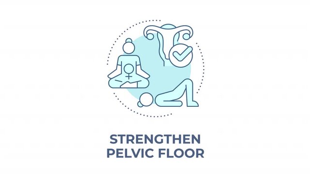 Strengthen pelvic floor animated animated monochrome cyan concept icon. Physical therapy habits. Postpartum body recovery. Feminine wellness. Minimalist blue line animation. Circular motion graphic