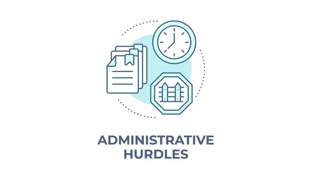 Administrative hurdles animated animated monochrome cyan concept icon. Regulatory processing and corporate bottlenecks. Progress blocks. Minimalist blue line animation. Circular motion graphic