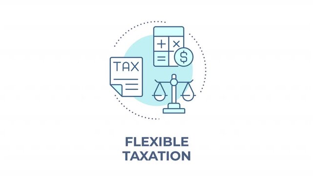 Flexible taxation animated animated monochrome cyan concept icon. Agile financial compliance systems. Equitable tax distribution systems. Minimalist blue line animation. Circular motion graphic