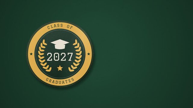 Class of 2027 embroidered crest loop on green wool
