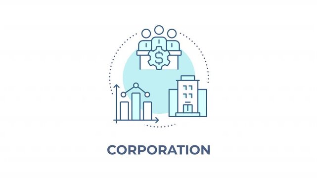 Corporation animated animated monochrome cyan concept icon. Organizational infrastructure strategy. Business model optimization. Minimalist blue line animation. Circular motion graphic