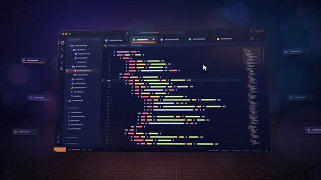 3D Code Editor Switching Between Tabs Animation With Mouse Clicks And Keyboard Tab Switcher Carousel Seamless Loop 4K