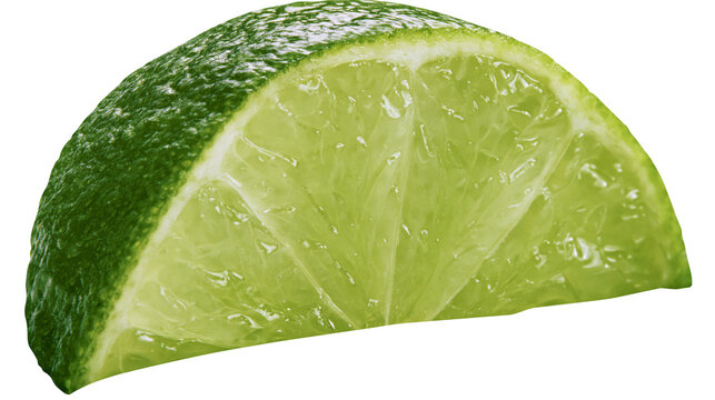 Fresh juicy lime wedge with vibrant green peel and translucent pulp segments