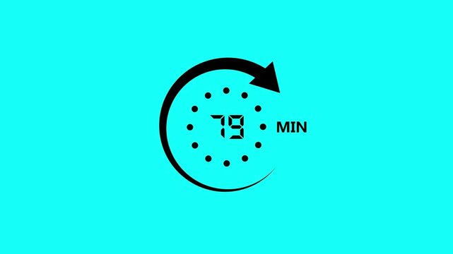 Countdown timer animation with circular progress and digital clock indicating minutes against a blue and black background