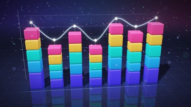 3D Stacked Bar Chart Animation Colorful Segments Dropping Stacking Morphing To 100 Percent Exploding And Collapsing