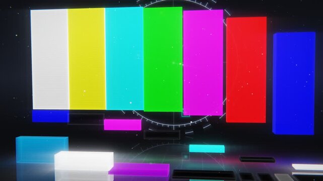 Television Color Bars Glowing Glass Pillars Morphing Into Test Pattern And RGB Layers Seamless Loop